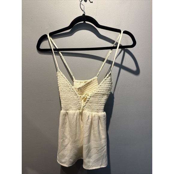 American Eagle Smocked Babydoll Spaghetti Strap Top Ivory SzL - Picture 1 of 9